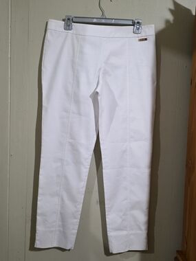 Tory Burch White Cropped Slim Ponte Pants with Gold Logo  Womens Used Size 8